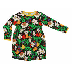 DUNS Sweden Autumn Autumn Flowers - Brown Long Sleeve Dress w Gather Skirt sale