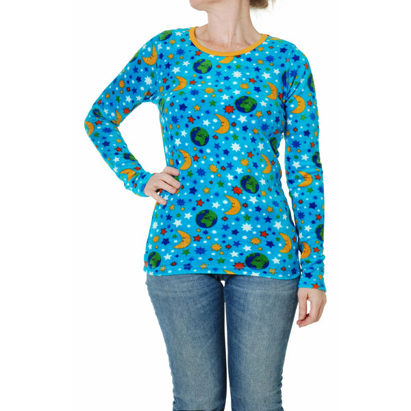 DUNS Sweden Autumn Mother Earth - Blue Atoll  Adult Long Sleeve Top Velour