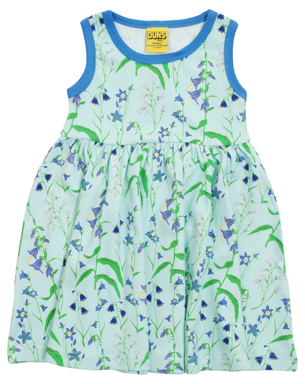 DUNS Sweden Spring Daisies and Strawberries Blue Radiance Sleeveless Gather Dress