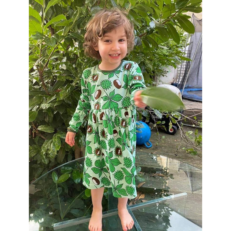 DUNS Sweden Autumn 2020 Chestnut Brook Green Long Sleeve Dress w gather skirt sale