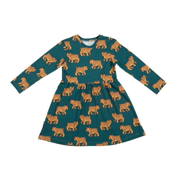 Malinami LYNX ON DARK GREEN LS DRESS sale