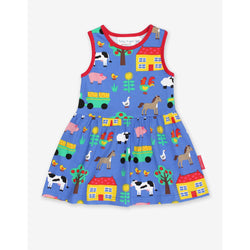 Toby Tiger SS21 Organic Farm Print Summer Dress Blue