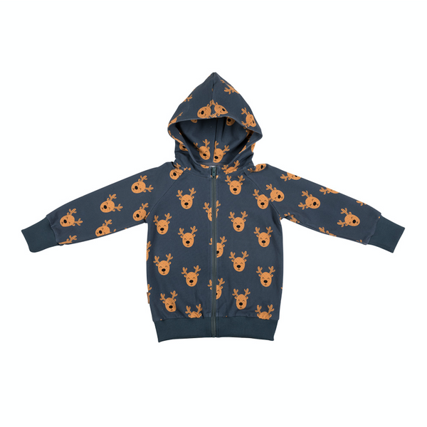 Malinami MOOSE ON DARK GREEN ZIP UP HOODIE christmas sale
